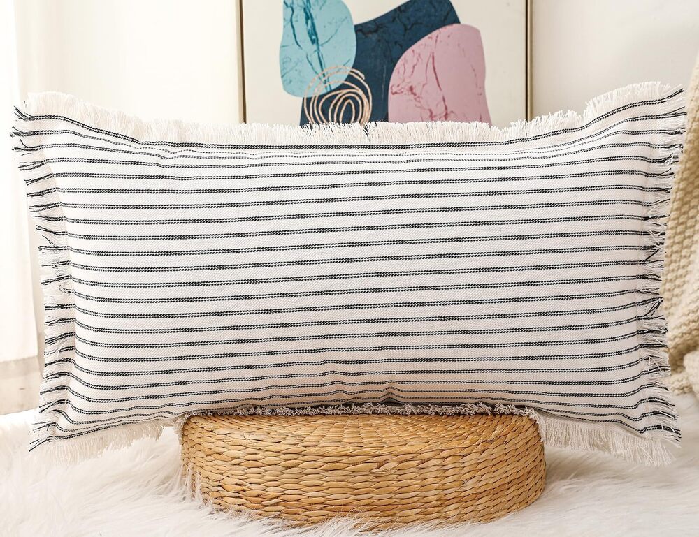 8188 Decorative Boho Long Lumbar Pillow Cover 14x20,Super Soft Cotton